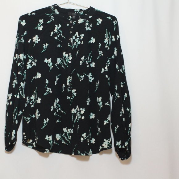 J Crew Long Sleeve Popover Shirt Black Floral - Picture 4 of 4